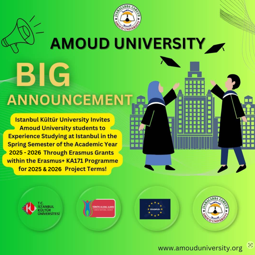 Istanbul Kültür University Invites Amoud University students to Experience Studying at Istanbul in the Spring Semester of the Academic Year 2025-2026 Through Erasmus Grants within the Erasmus+ KA171 Programme.